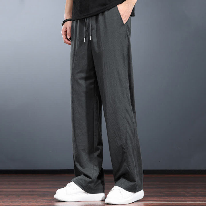 Buddha Stones Spring Summer Casual Minimalist Drawstring Elastic Waist Solid Long Pants Men's Straight Leg Pants With Pockets - image 13