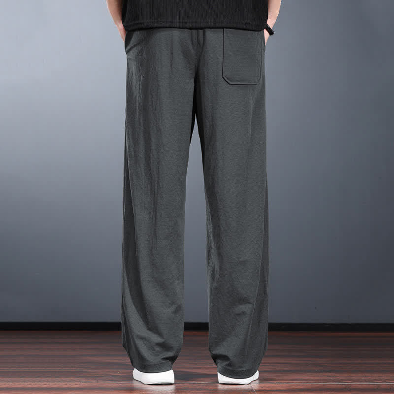 Buddha Stones Spring Summer Casual Minimalist Drawstring Elastic Waist Solid Long Pants Men's Straight Leg Pants With Pockets - image 14