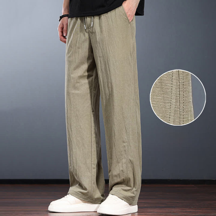 Buddha Stones Spring Summer Casual Minimalist Drawstring Elastic Waist Solid Long Pants Men's Straight Leg Pants With Pockets - image 8