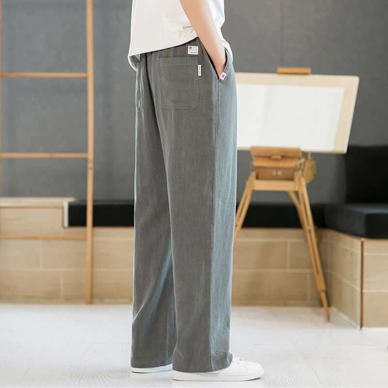 Buddha Stones Spring Summer Casual Minimalist Drawstring Solid Long Pants Men's Straight Leg Pants With Pockets - image 4