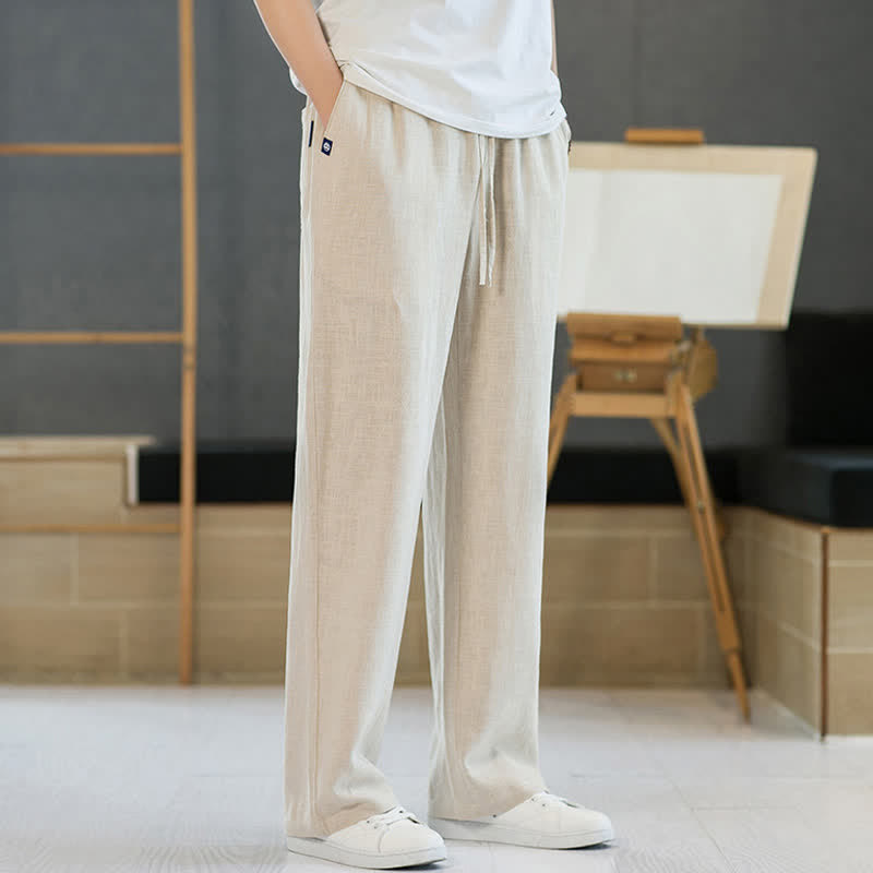 Buddha Stones Spring Summer Casual Minimalist Drawstring Solid Long Pants Men's Straight Leg Pants With Pockets - image 26