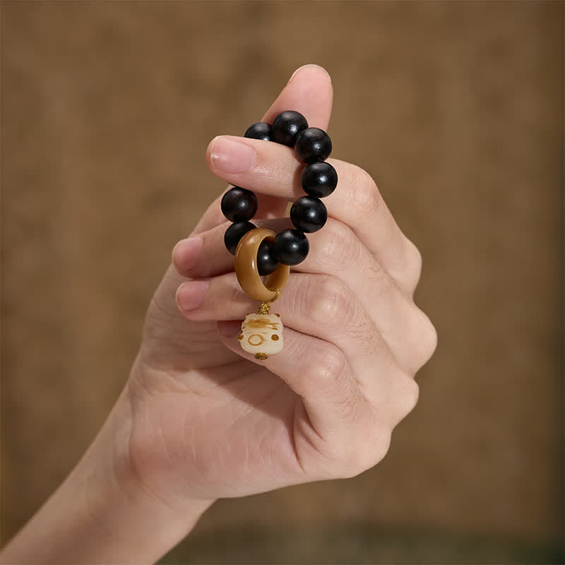 Buddha Stones Ebony Wood Charcoal-Grilled Cat & Bear Balance Tactile Meditation Beads Decorations - image 3
