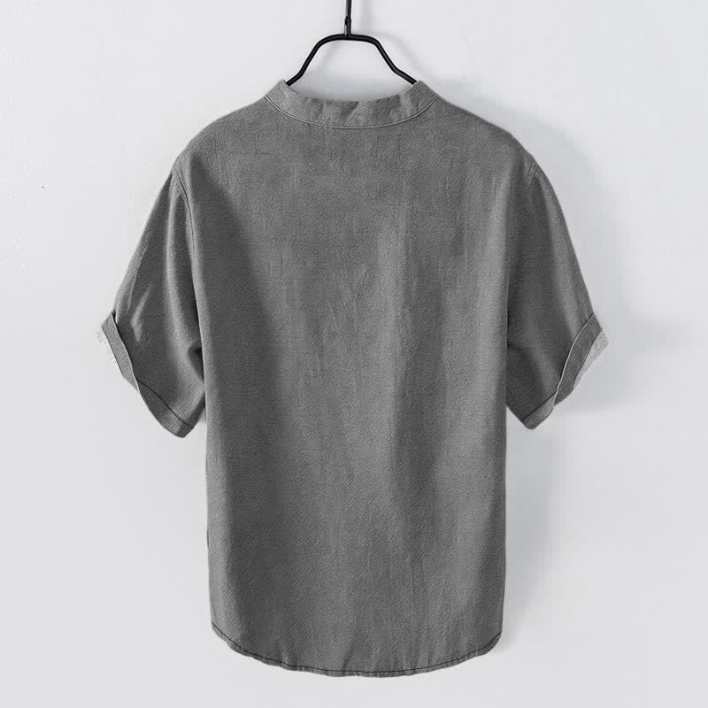 Buddha Stones Cotton White Floral Branch Pattern Men's Short Sleeve Half Button Shirt - image 1