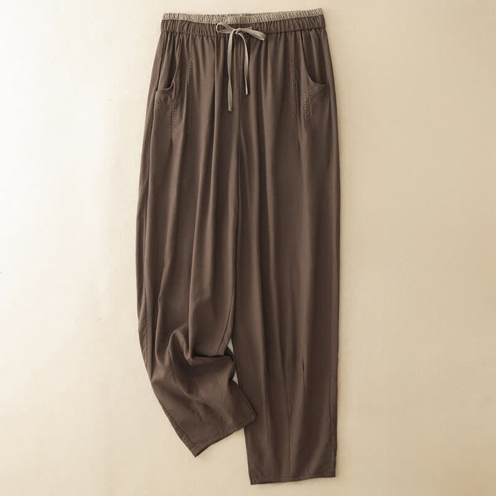 Buddha Stones Summer Casual Minimalist Drawstring Solid Cropped Pants Women's Tapered Pants With Pocket - Sienna - US8-10, UK/AU12-14, EU40-42 (2XL) - image 14