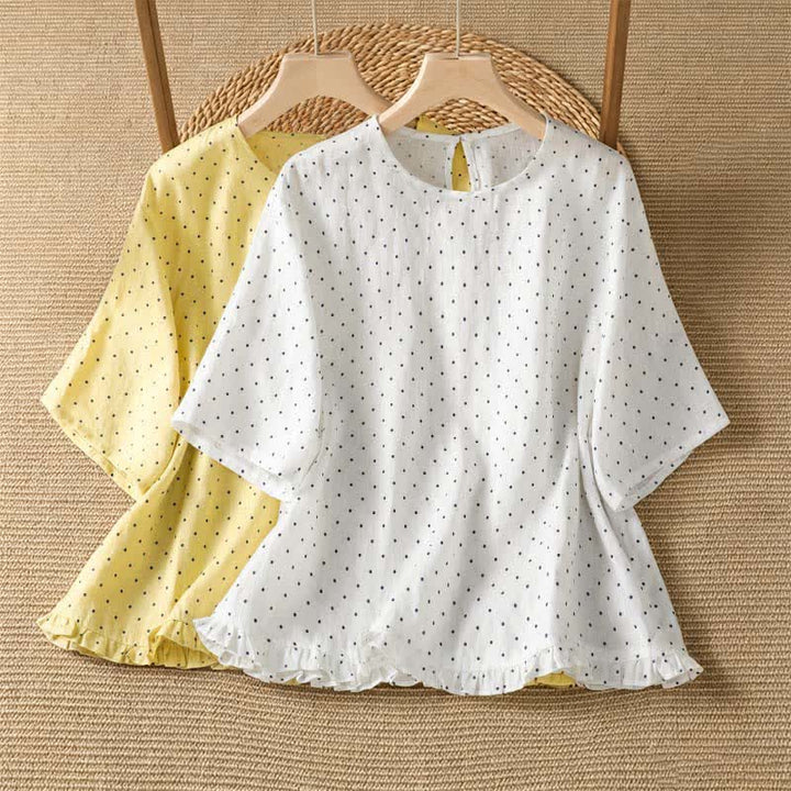 Buddha Stones Summer Casual Polka Dot Ruffled Hem Women's Short Sleeve T-Shirts - image 16