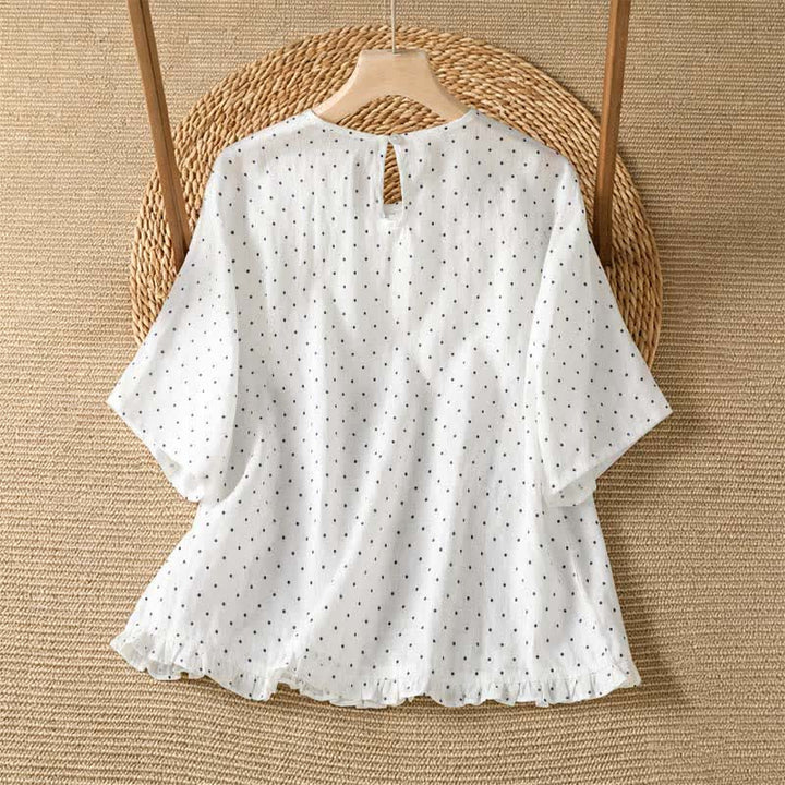 Buddha Stones Summer Casual Polka Dot Ruffled Hem Women's Short Sleeve T-Shirts - image 12