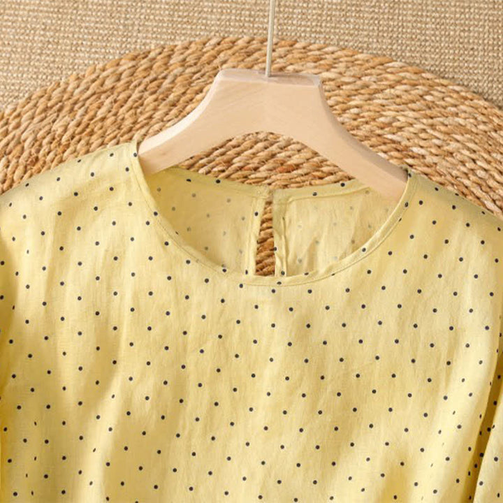 Buddha Stones Summer Casual Polka Dot Ruffled Hem Women's Short Sleeve T-Shirts - image 2