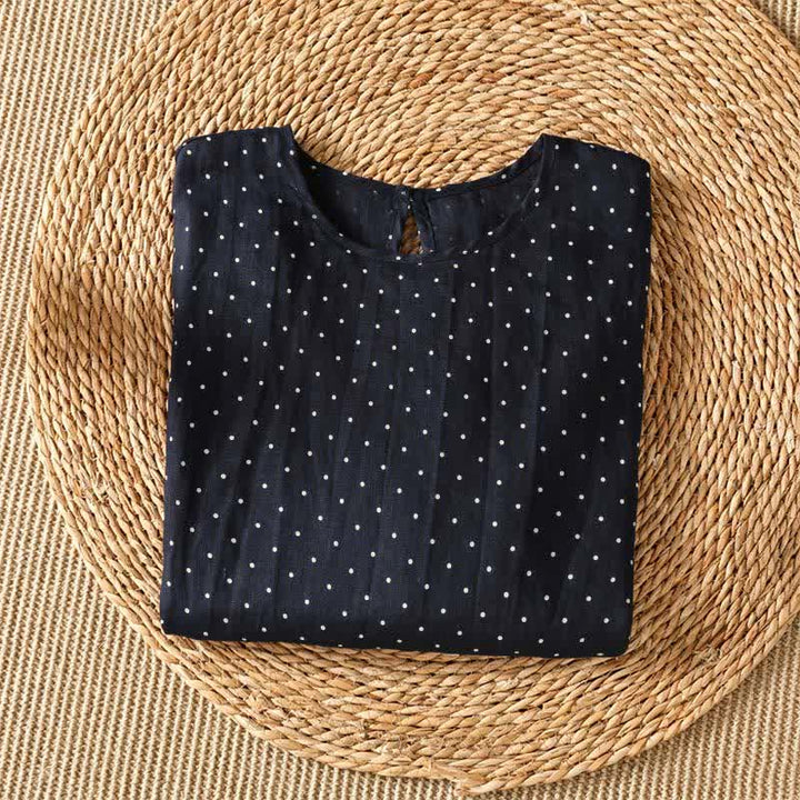 Buddha Stones Summer Casual Polka Dot Ruffled Hem Women's Short Sleeve T-Shirts - image 6