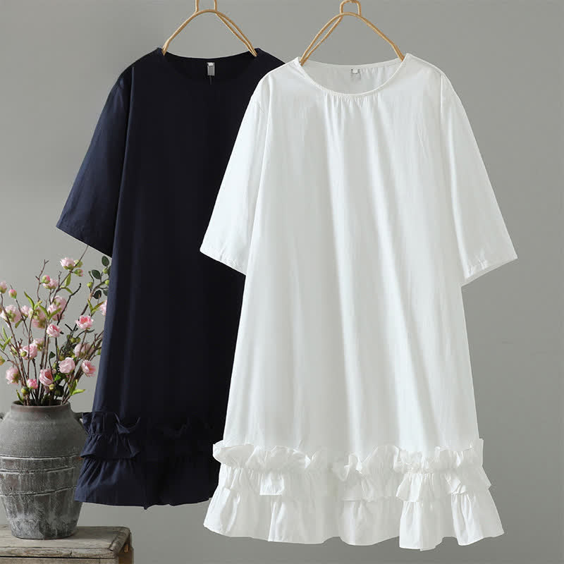 Buddha Stones Summer Casual Minimalist Solid Ruffle Hem Women's Short Sleeve Dress - image 0