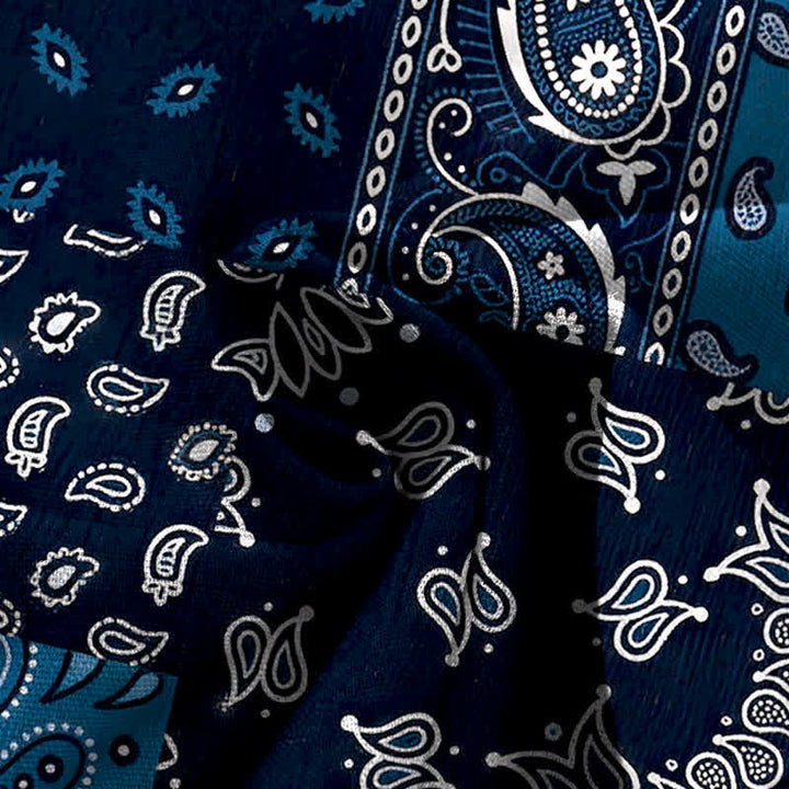 Buddha Stones Cotton Linen Vintage Paisley Patchwork Pattern Women's Elastic Waist Wide Leg Pants With Pockets - image 4