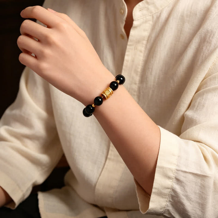Buddha Stones Tiger Eye Black Obsidian Courage Beads Bracelet - image 16