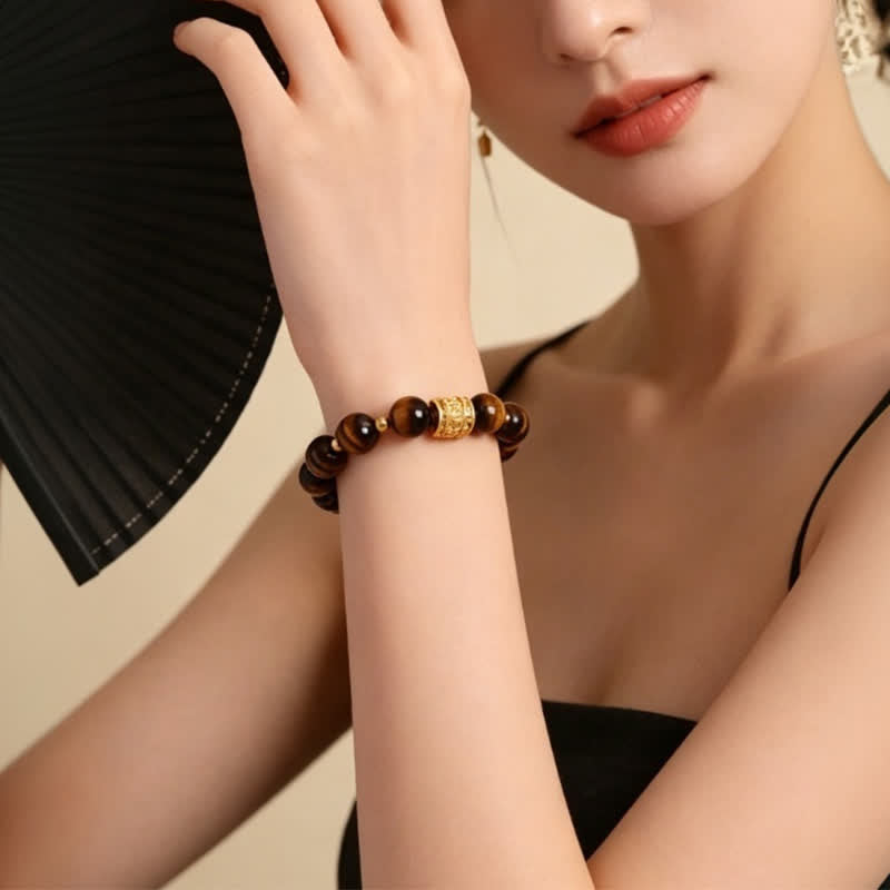 Buddha Stones Tiger Eye Black Obsidian Courage Beads Bracelet - image 9