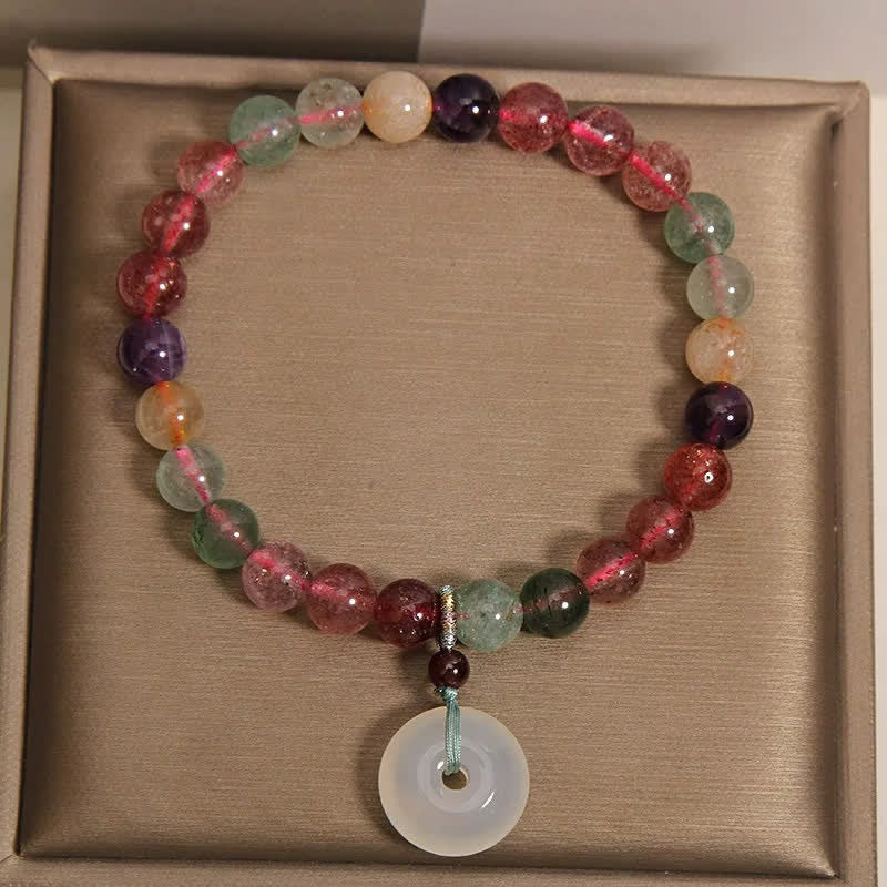 Buddha Stones Strawberry Quartz Chalcedony Peace Buckle Love Bracelet - image 4