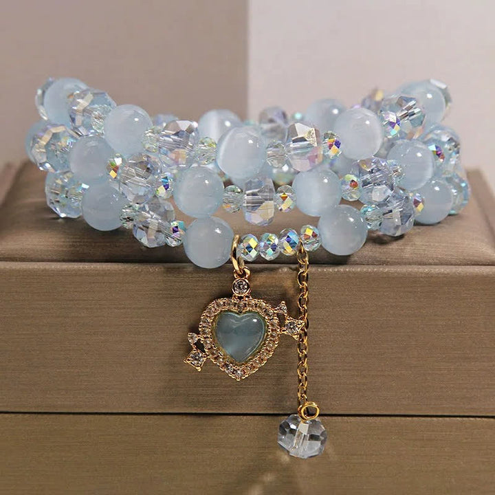 Buddha Stones Blue Cat's Eye Heart Triple Wrap Confidence Bracelet - Blue Cat's Eye(Intuition ♥ Clarity) - image 0