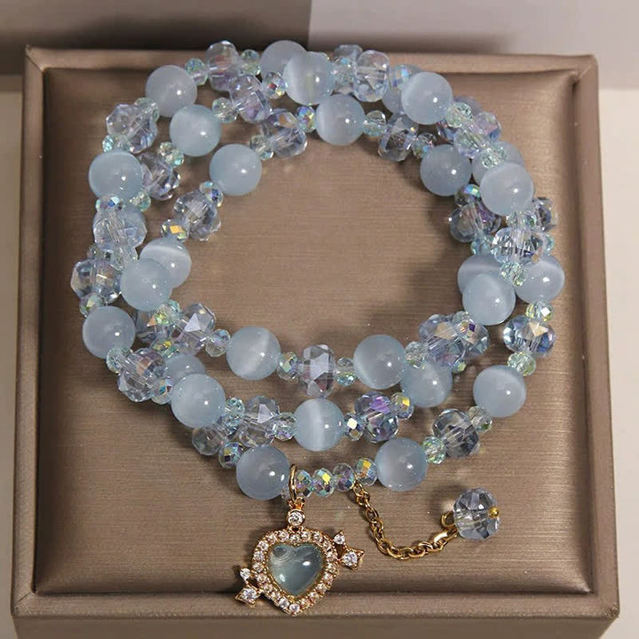 Buddha Stones Blue Cat's Eye Heart Triple Wrap Confidence Bracelet - image 3