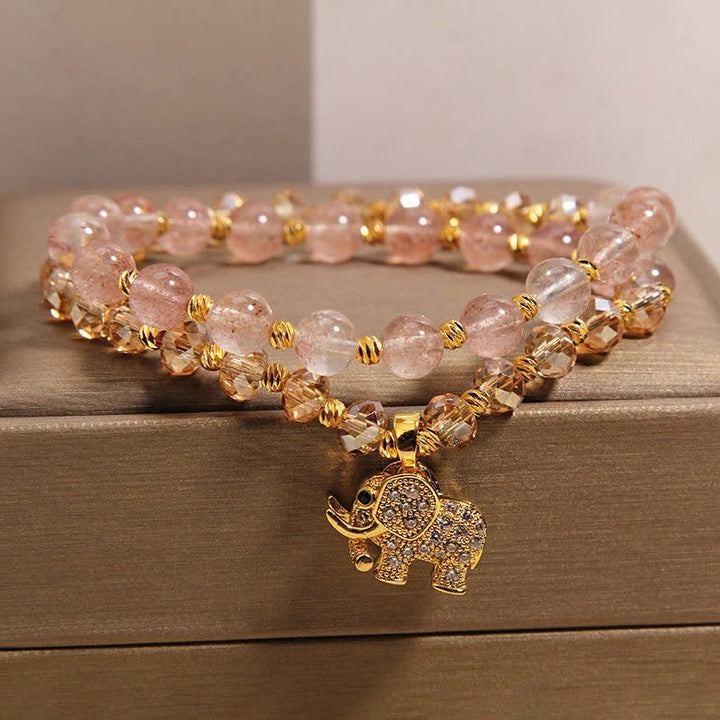 Buddha Stones Double Wrap Strawberry Quartz Elephant Healing Bracelet - image 1