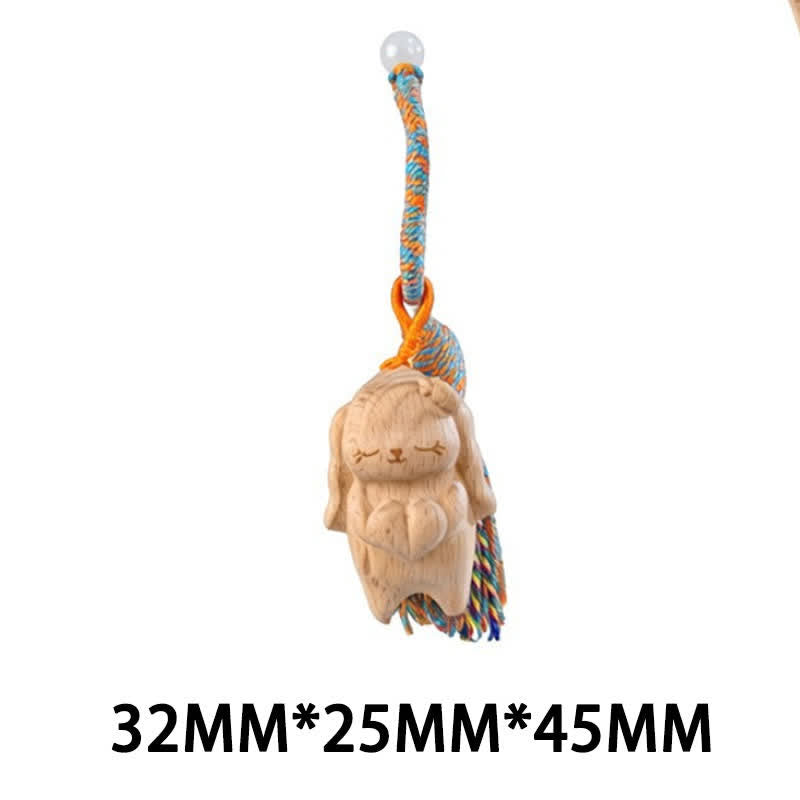Buddha Stones Hand-Carved Light Wood Lucky Cat Tassel Grounding Keychains - Blue Rabbit - image 36