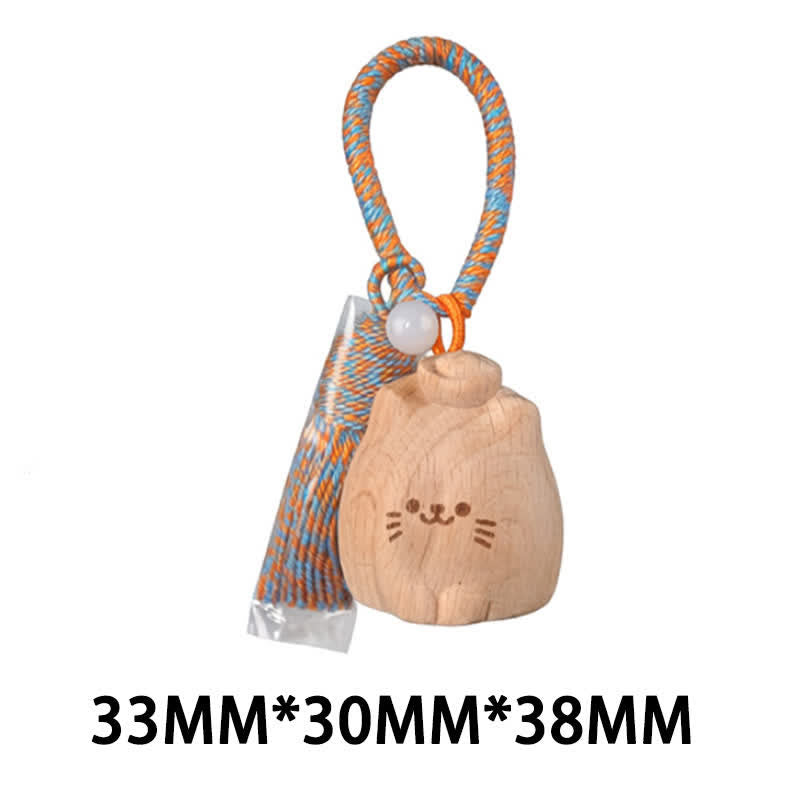 Buddha Stones Hand-Carved Light Wood Lucky Cat Tassel Grounding Keychains - Blue Ingot Cat - image 32