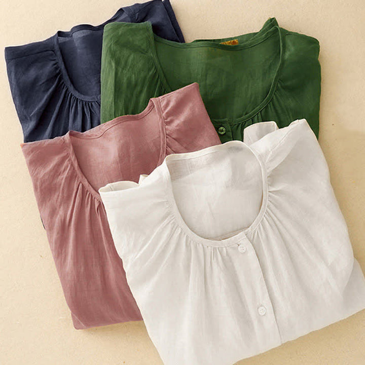 Buddha Stones Plain Button Crew Neck Design Women's Blend Three Quarter Sleeve Shirt - image 27