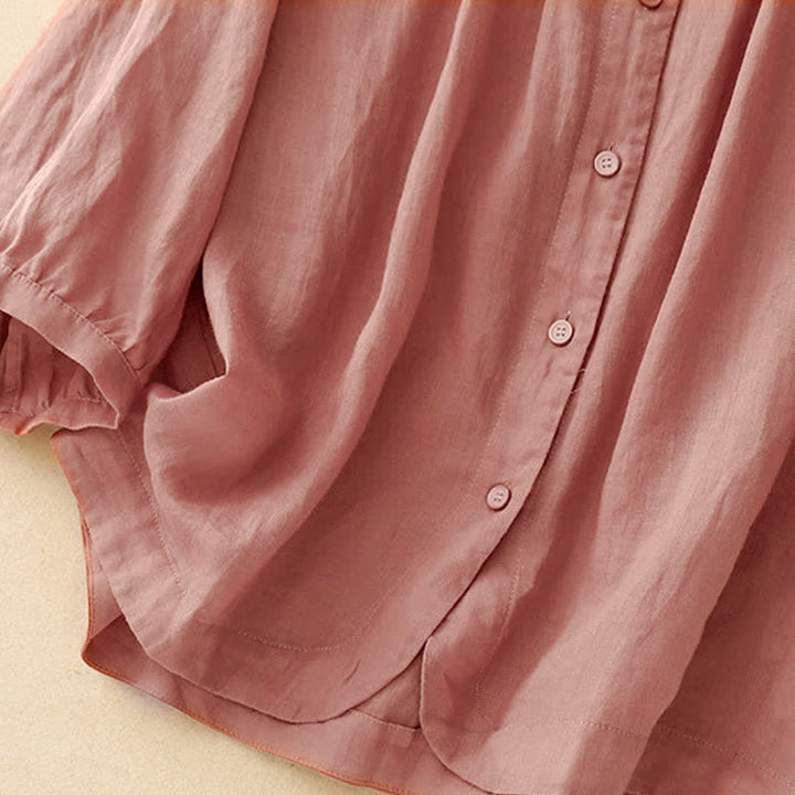 Buddha Stones Plain Button Crew Neck Design Women's Blend Three Quarter Sleeve Shirt - image 8
