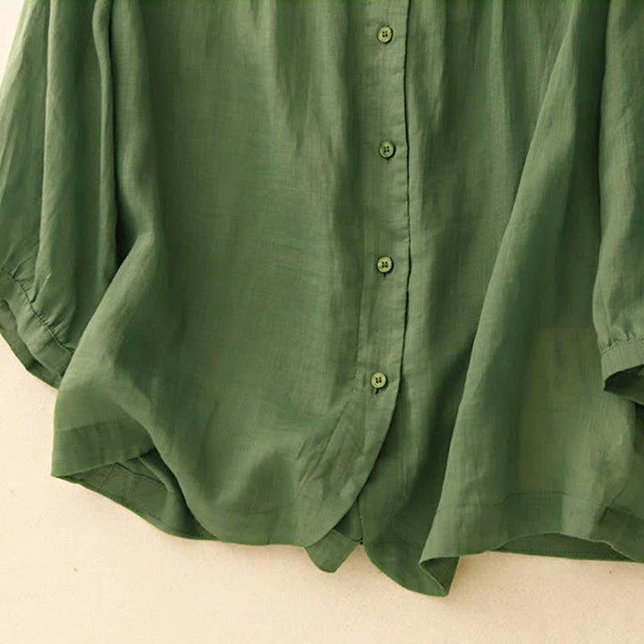 Buddha Stones Plain Button Crew Neck Design Women's Blend Three Quarter Sleeve Shirt - image 25