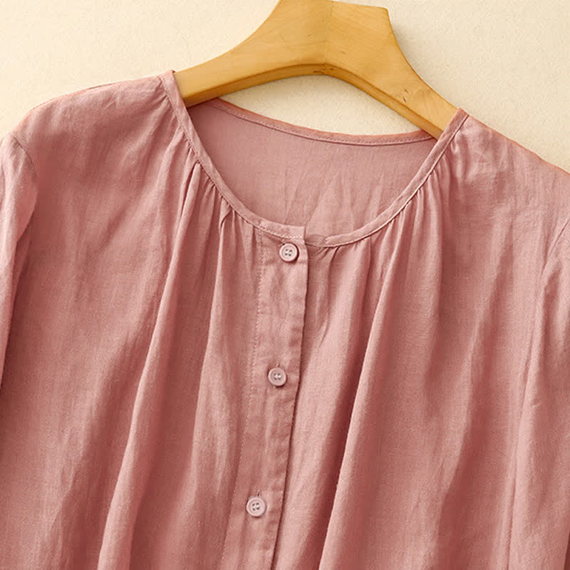 Buddha Stones Plain Button Crew Neck Design Women's Blend Three Quarter Sleeve Shirt - image 7