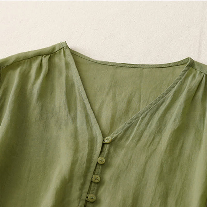 Buddha Stones Embroidery Button-down Women's Shirt - image 2