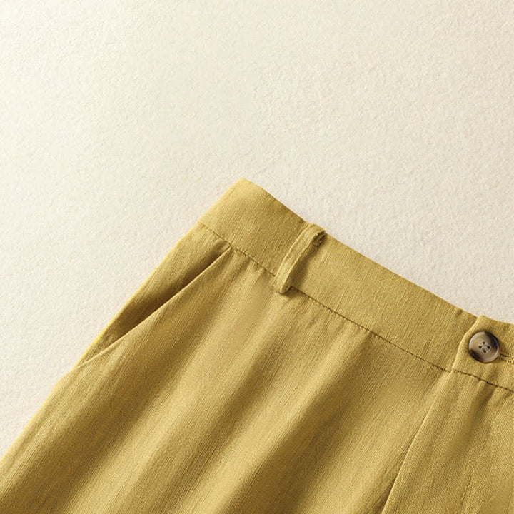 Buddha Stones Summer Casual Minimalist Button-Up Zipper Solid Ankle Pants Women's Wide Leg Pants With Pockets - image 3