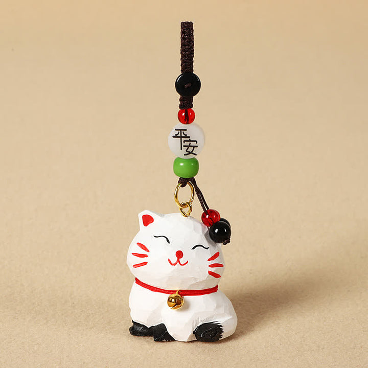 Buddha Stones Carved Wood Cat Om Mani Padme Hum Focus Keychains - Peaceful White Cat - image 7