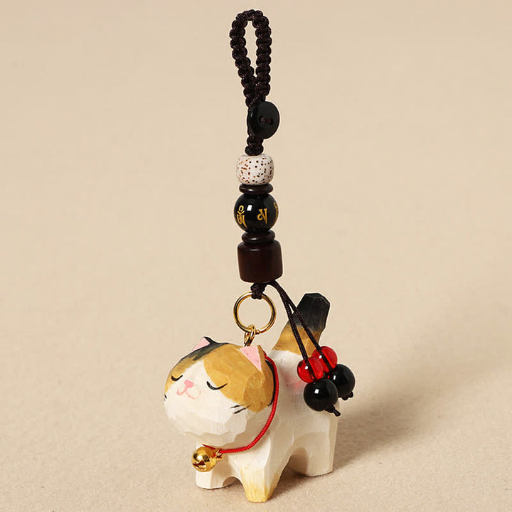 Buddha Stones Carved Wood Cat Om Mani Padme Hum Peace Keychains - Om Mani Padme Hum Tricolor Cat - image 10