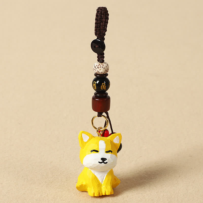 Buddha Stones Carved Wood Dog Om Mani Padme Hum Wisdom Keychains - Om Mani Padme Hum Yellow Dog - image 7