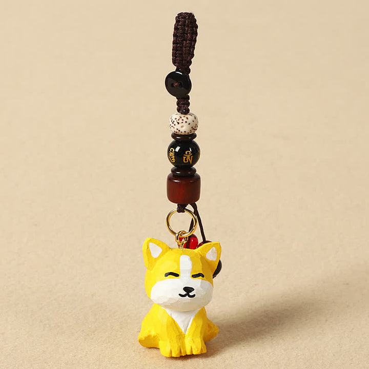 Buddha Stones Carved Wood Dog Om Mani Padme Hum Wisdom Keychains - Om Mani Padme Hum Yellow Dog - image 7