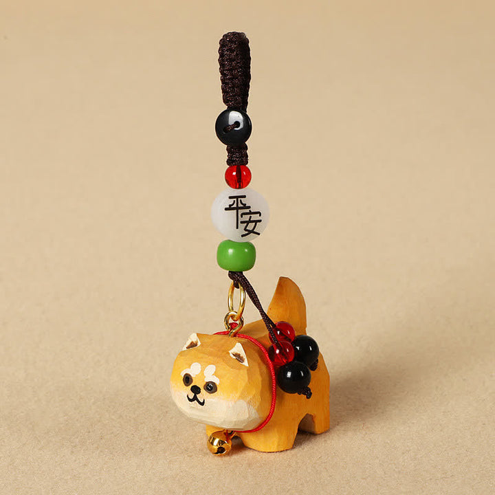 Buddha Stones Carved Wood Dog Om Mani Padme Hum Peace Keychains - Peaceful Shiba Inu - image 3