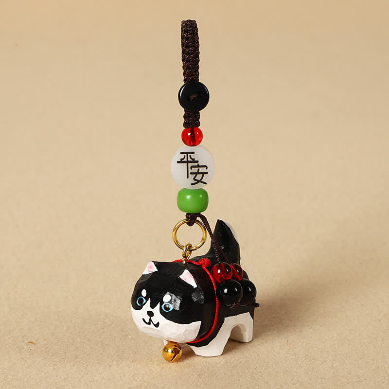 Buddha Stones Carved Wood Dog Om Mani Padme Hum Peace Keychains - Peaceful Husky - image 8