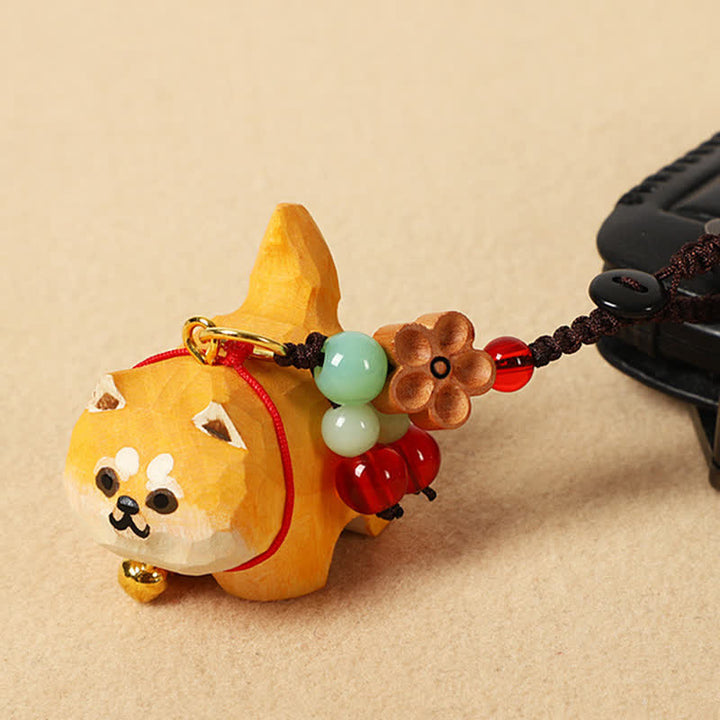 Buddha Stones Carved Wood Dog Om Mani Padme Hum Peace Keychains - image 2