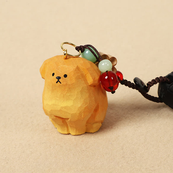 Buddha Stones Carved Wood Dog Om Mani Padme Hum Creativity Keychains - image 1