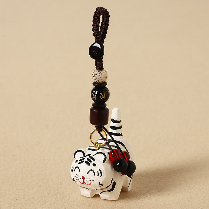 Buddha Stones Carved Wood Tiger Om Mani Padme Hum Focus Keychains - Om Mani Padme Hum White Tiger - image 8