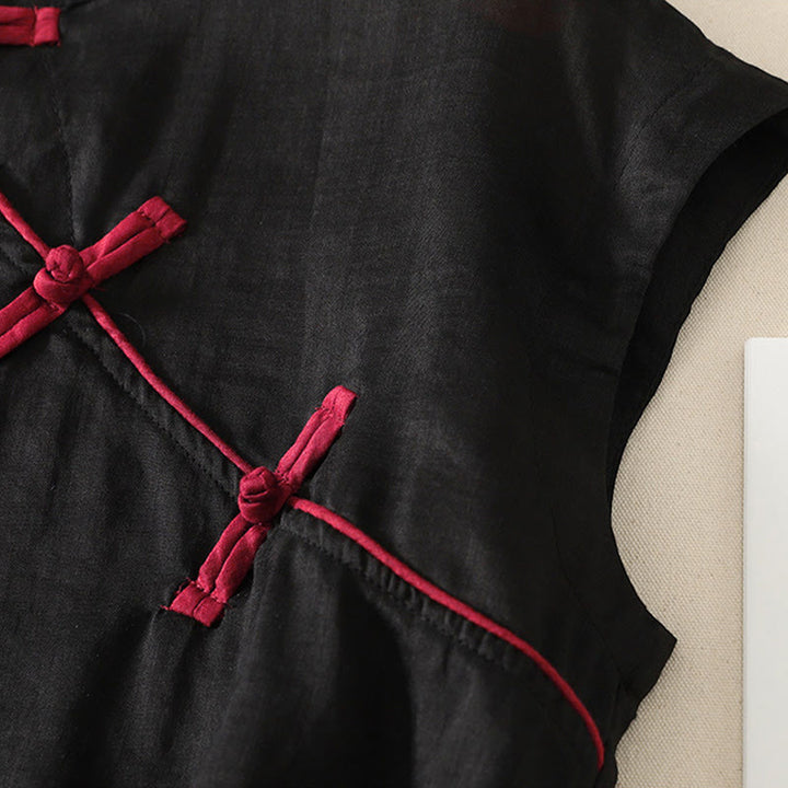 Buddha Stones Summer Tang Style Casual Frog Button Solid Tank Top Women's Sleeveless Shirts - image 4