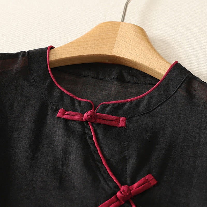 Buddha Stones Summer Tang Style Casual Frog Button Solid Tank Top Women's Sleeveless Shirts - image 2