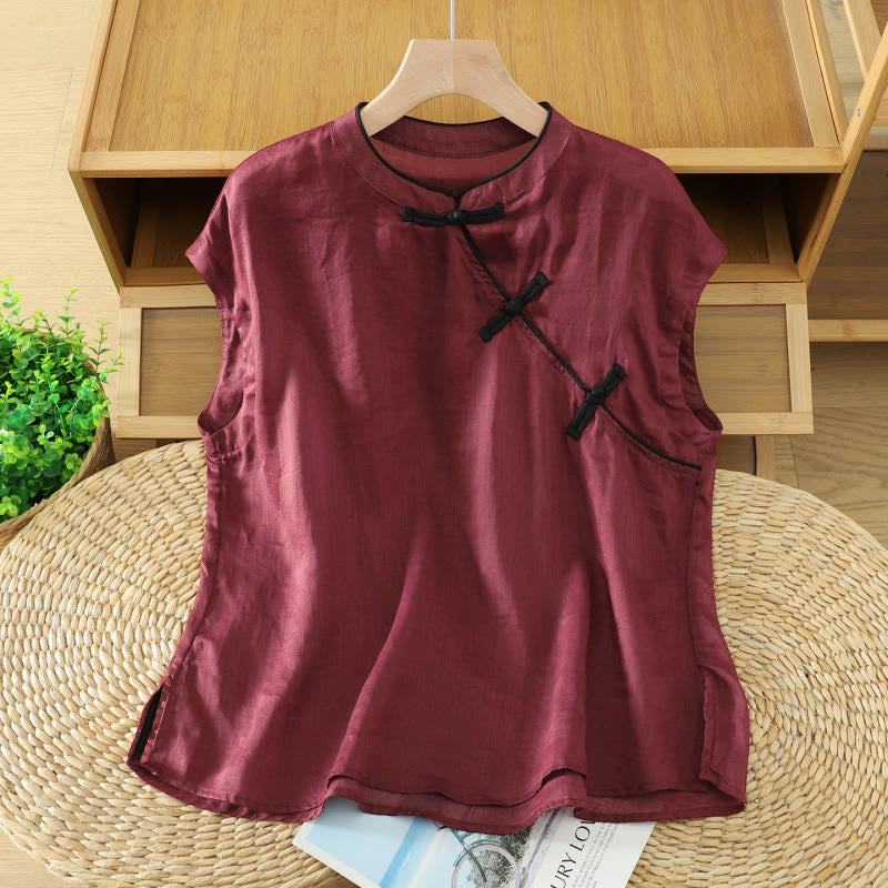 Buddha Stones Summer Tang Style Casual Frog Button Solid Tank Top Women's Sleeveless Shirts - image 8