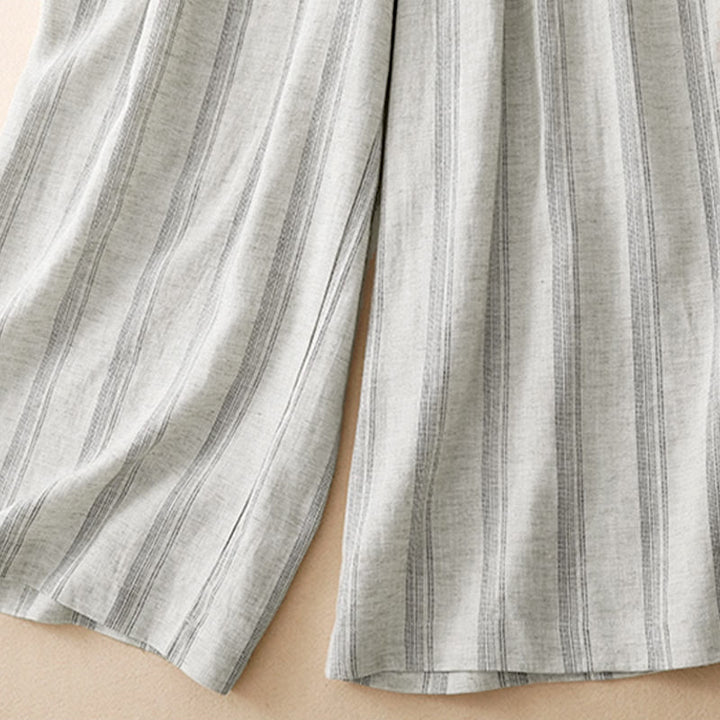 Buddha Stones Summer Casual Minimalist Drawstring Striped Long Pants Women's Wide Leg Pants With Pocket - image 13