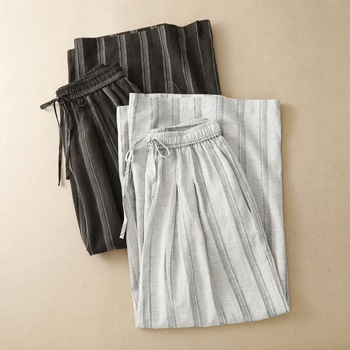 Buddha Stones Summer Casual Minimalist Drawstring Striped Long Pants Women's Wide Leg Pants With Pocket - image 17