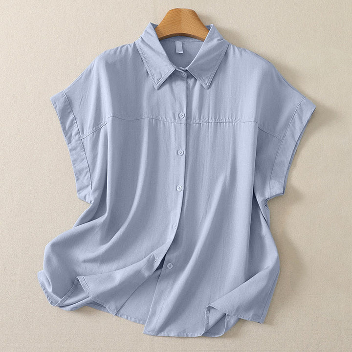 Buddha Stones Summer Casual Minimalist Button-Up Solid Women's Short Sleeve Shirts - LightSteelBlue - US8-10, UK/AU12-14, EU40-42 (2XL) - image 0