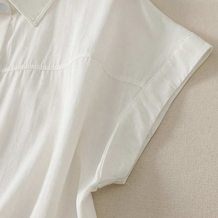 Buddha Stones Summer Casual Minimalist Button-Up Solid Women's Short Sleeve Shirts - image 8