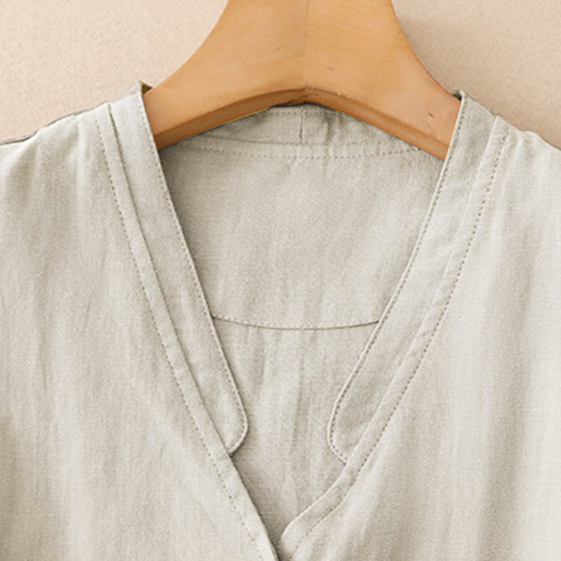 Buddha Stones Summer Casual Minimalist V-Neck Button-Up Solid Tank Top Women's Sleeveless Shirts - image 3