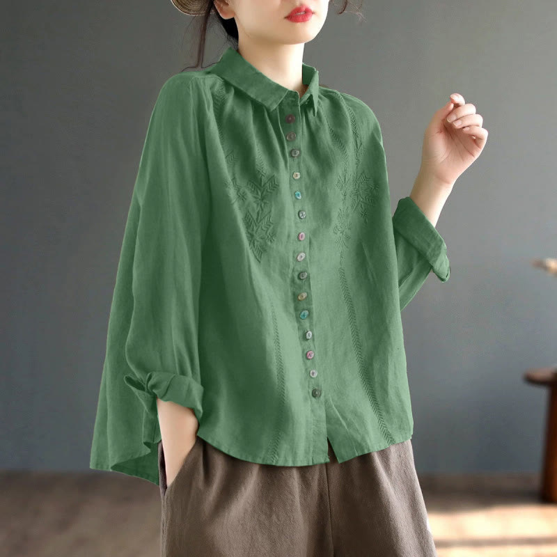 Buddha Stones Spring Embroidery Long Sleeve Colorful Button Label  Women's Shirt - MediumSeaGreen - US8-10，UK/AU12-14，EU40-42 (2XL) - image 9