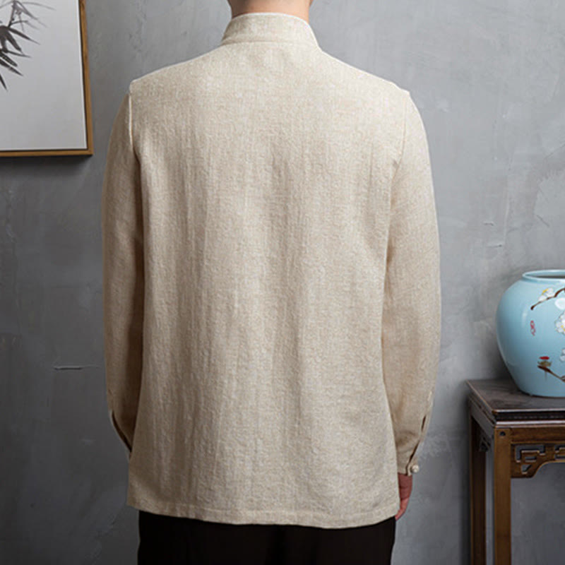 Buddha Stones Solid Color Chinese Tang Suit Jacket Men Clothing - image 2