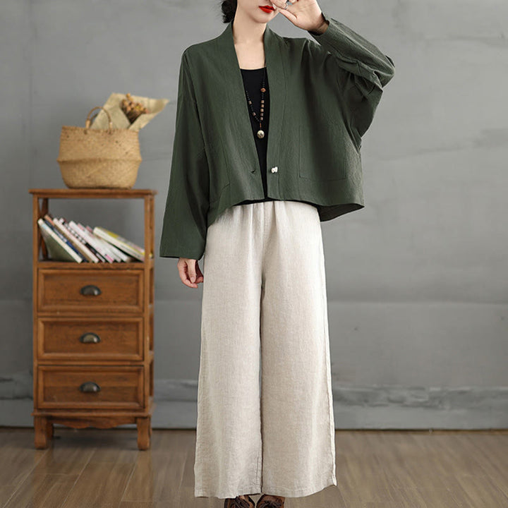 Buddha Stones Casual Vintage Plain Long Sleeve Open Front Cropped Jacket With Pockets - image 19