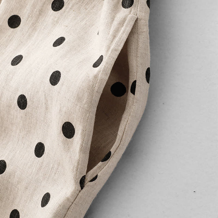 Buddha Stones Summer Polka Dot V-Neck Lace-up Women's Knee Length Dress With Pockets - image 14