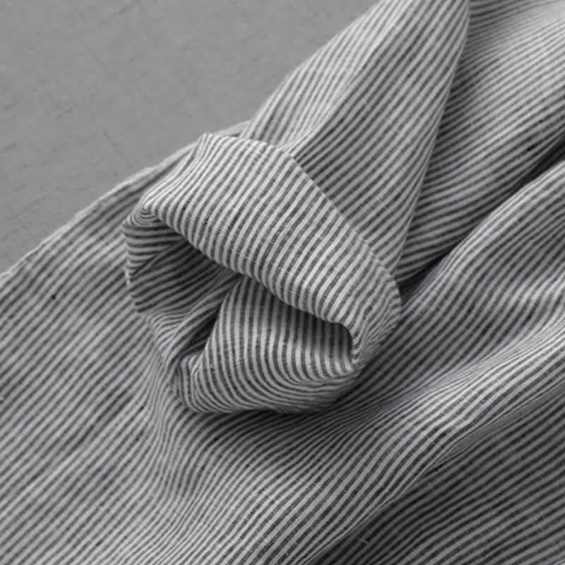 Buddha Stones Summer Casual Tang Style Button-Up Striped Women's Long Sleeve Shirts With Pocket - image 7